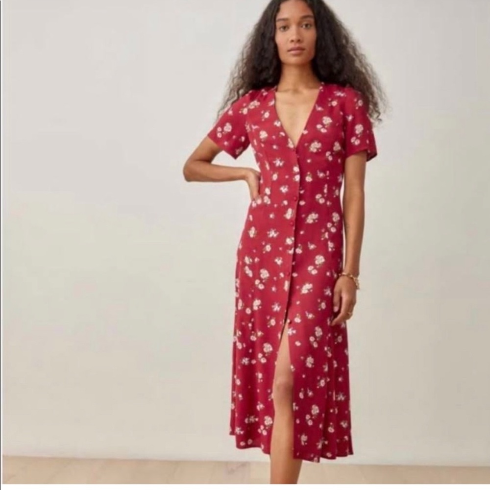 Reformation Locklin red dress flowers size 0